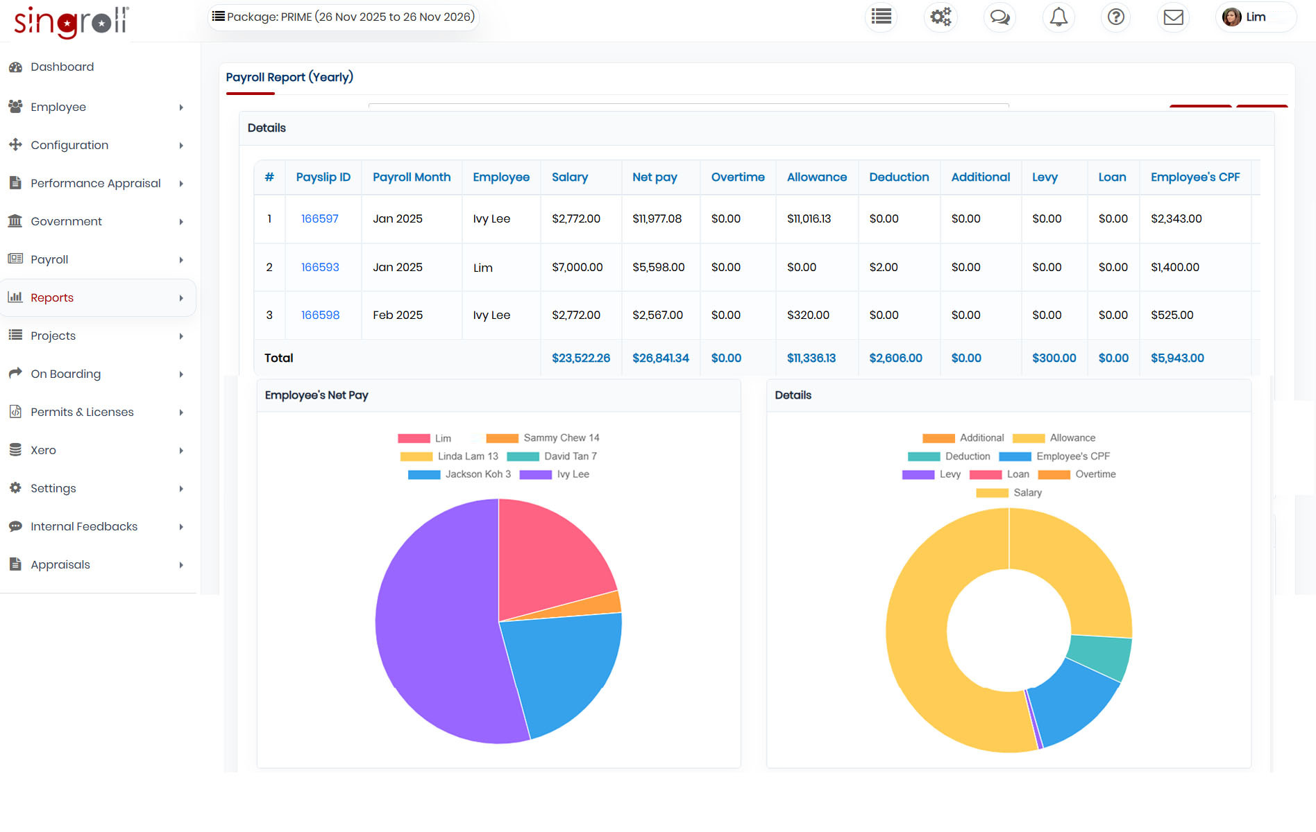 Singroll HR and payroll dashboard